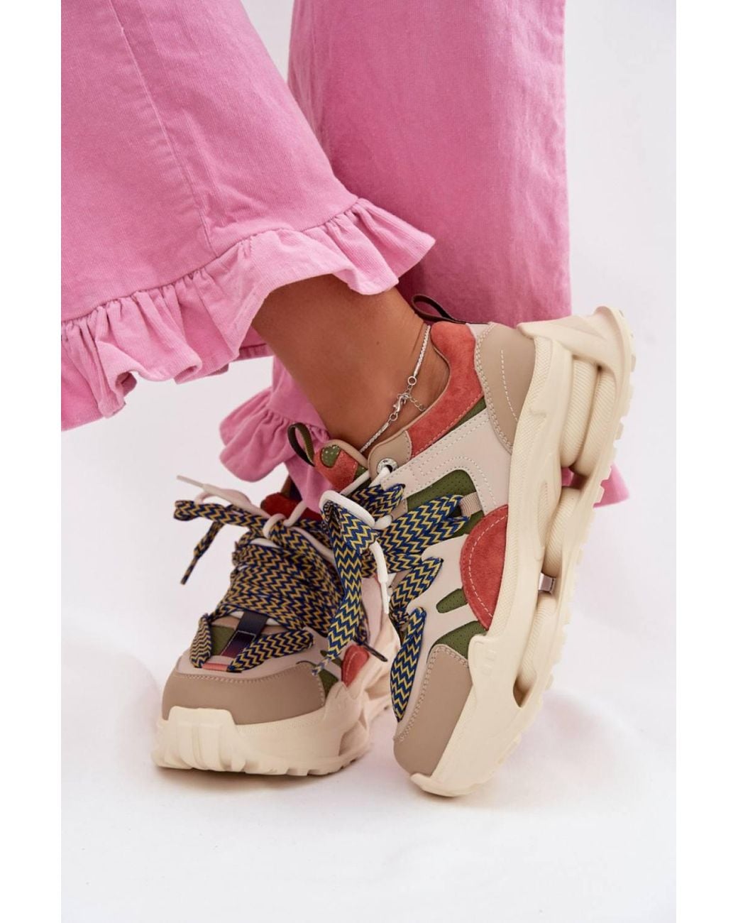 Love Lace Pink Platform Lace-Up Suede Chunky Trainers