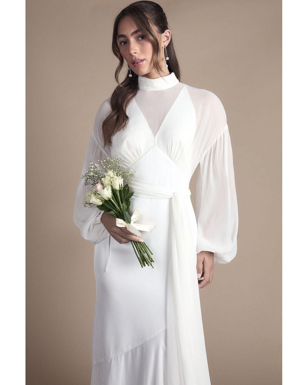 Coast Black Chiffon Overlay Bohemian Long Sleeve Maxi Wedding Dress