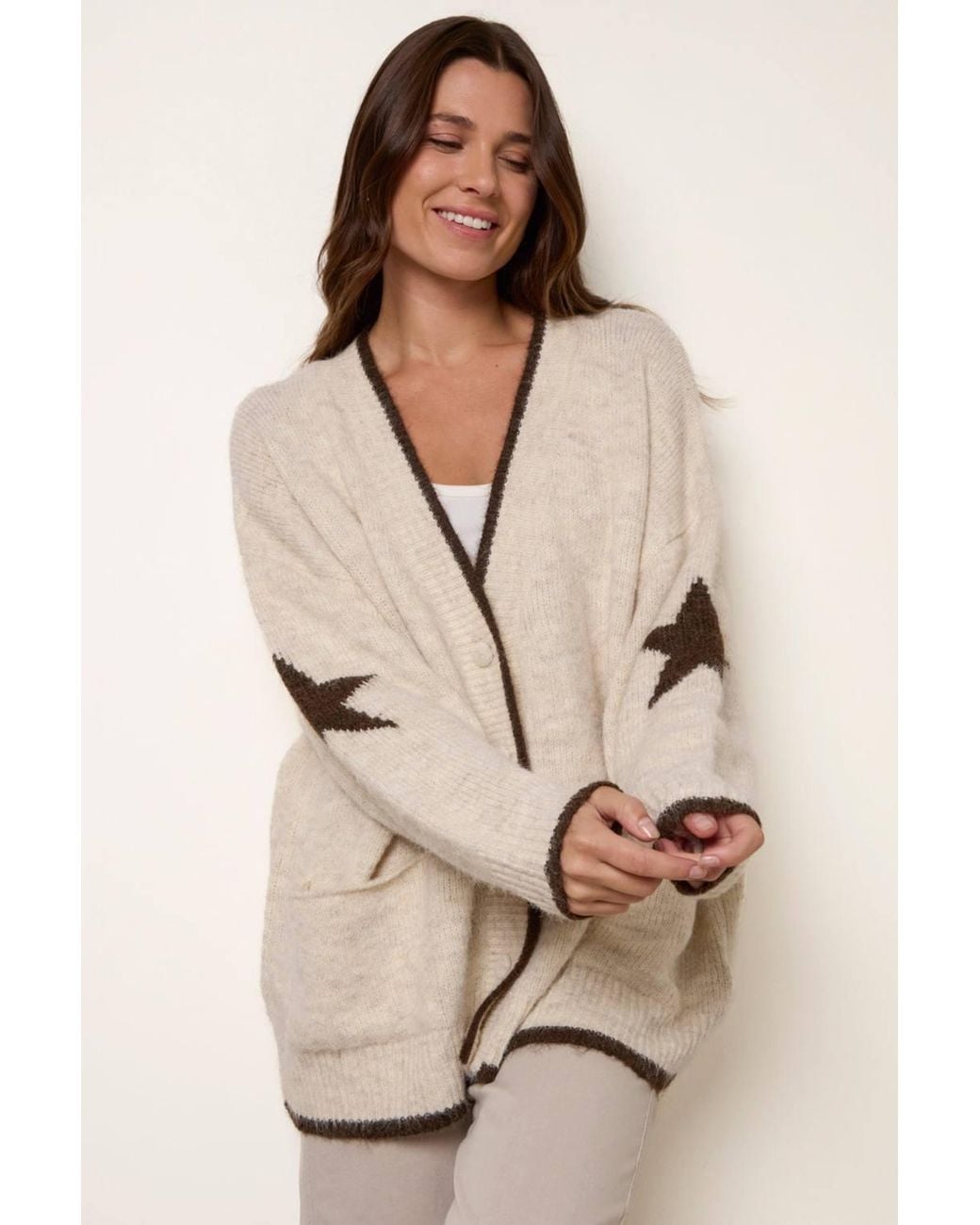 Blue Vanilla Natural Long Sleeve V-Neck Cardigan
