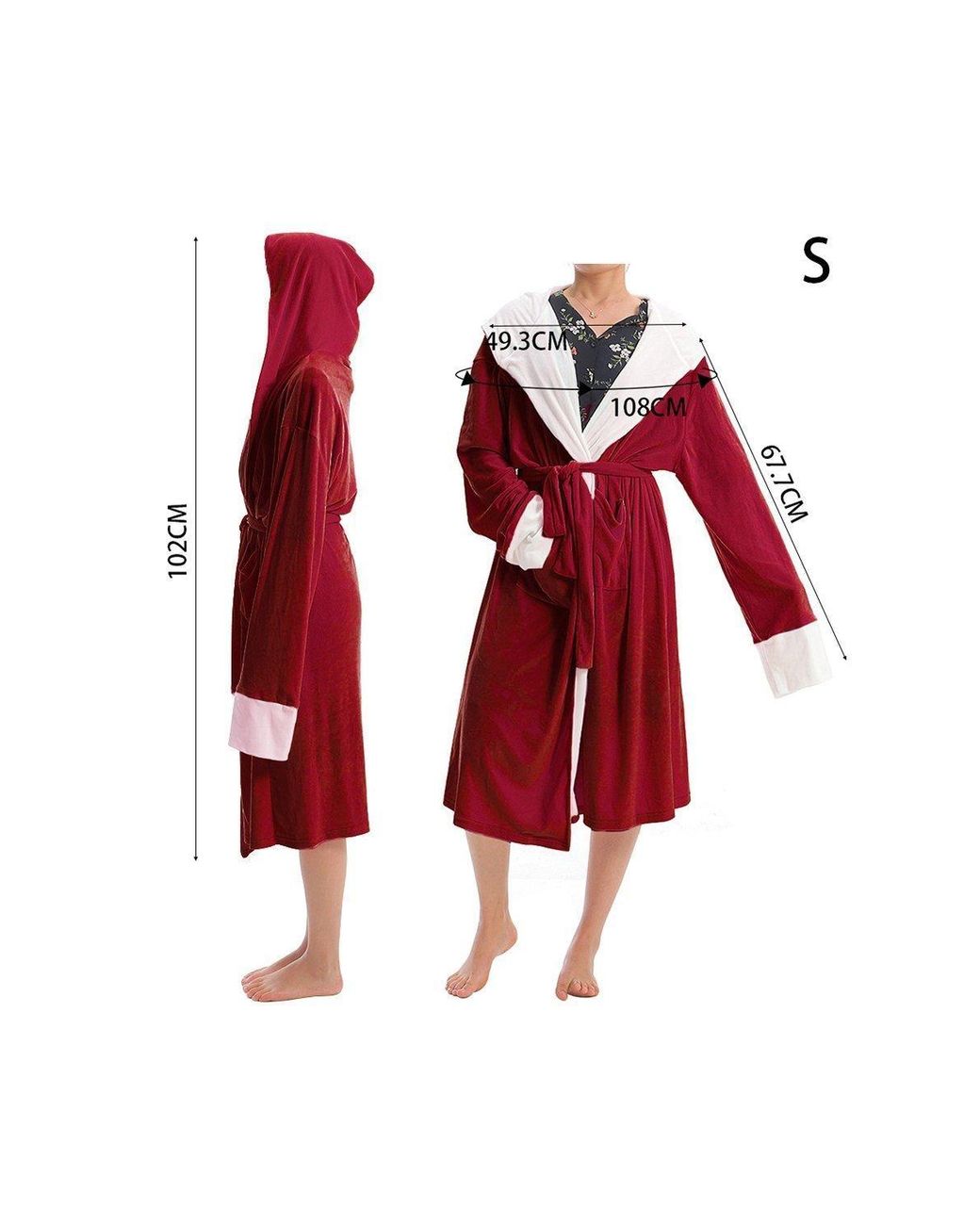 MODISHION Red Contrast Colour Flannel Hooded Dressing Gown