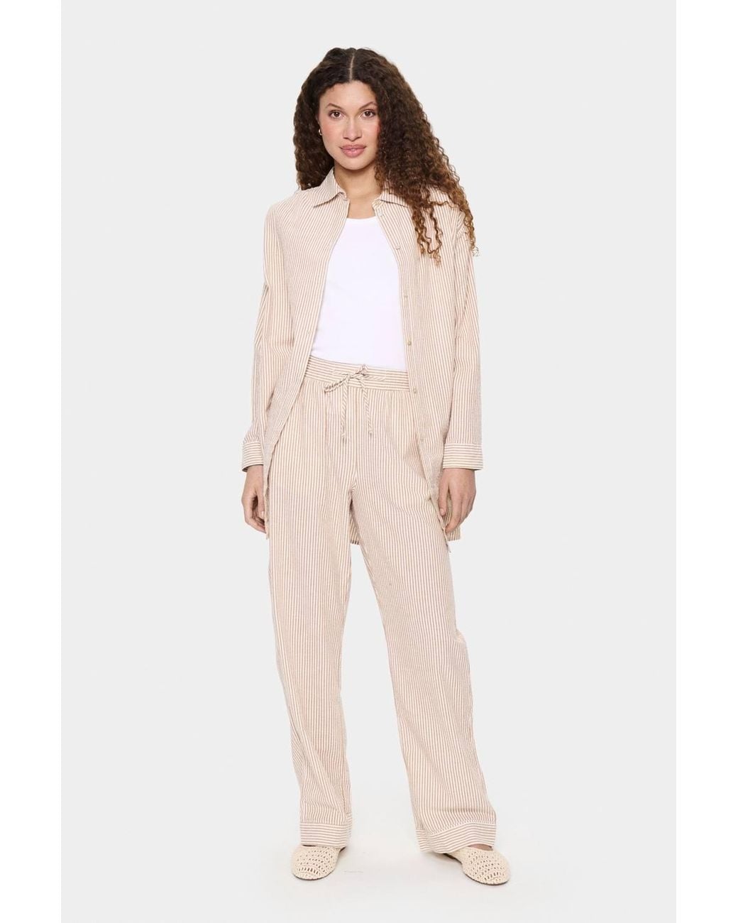 Saint Tropez Natural Kirasz Loose Fit Striped Trousers