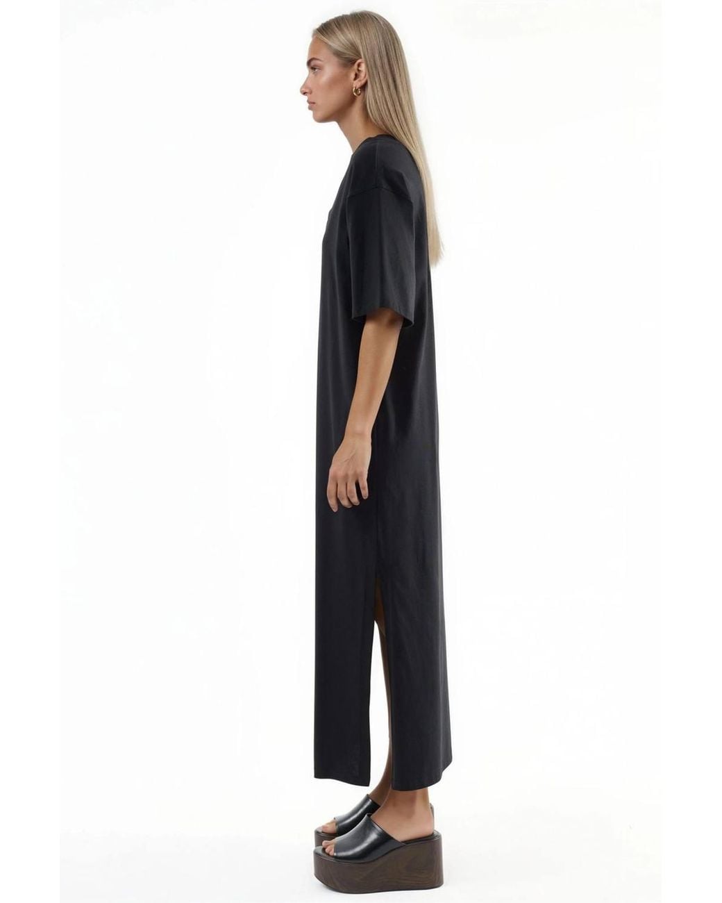 Busem Blue V-Neck Loose Fit Midi Dress