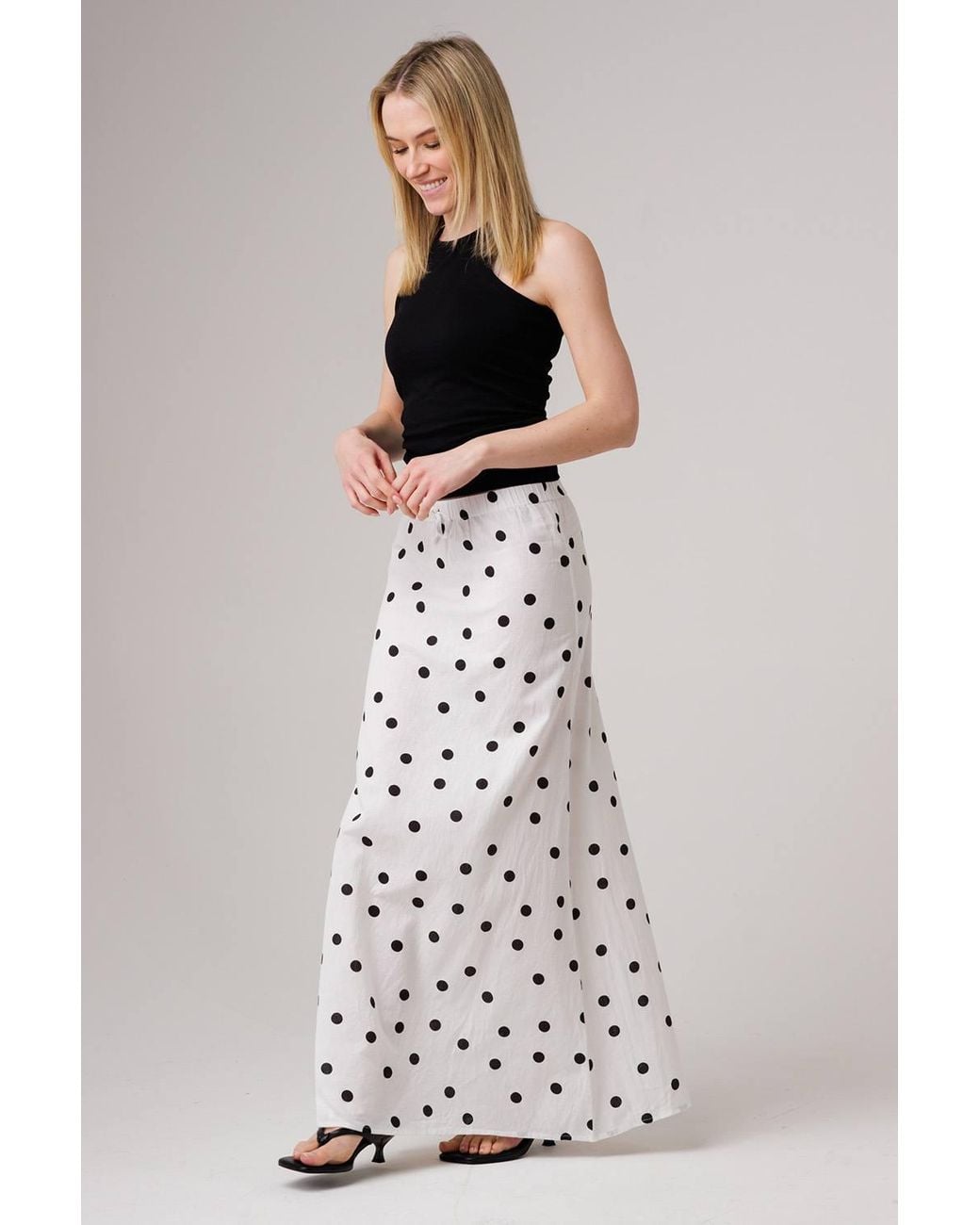 Influence White Cotton Blend Polka Dot Elasticated Maxi Skirt