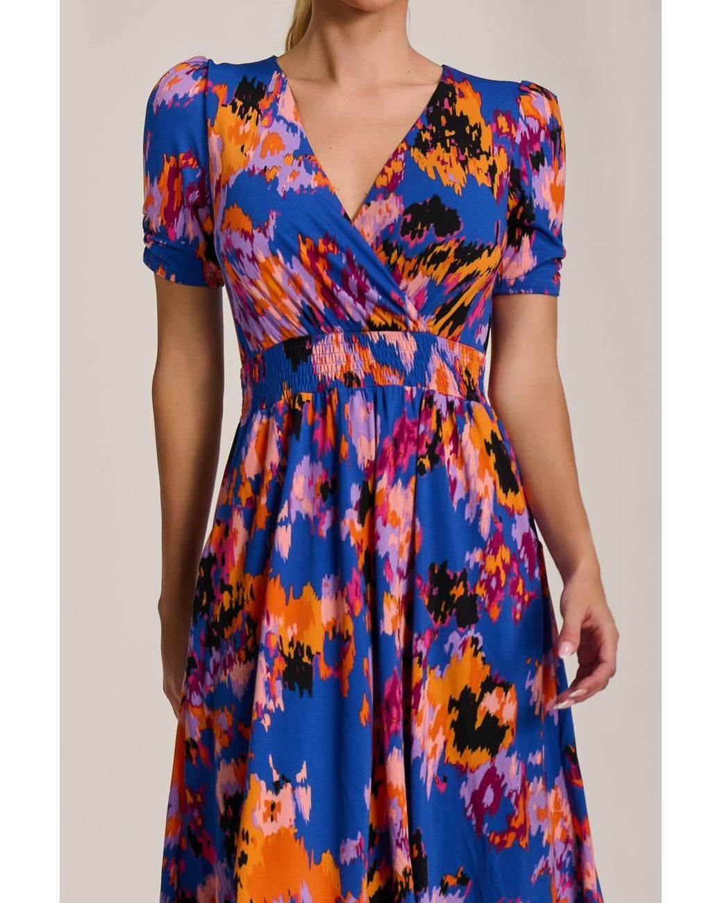 Jolie Moi Red Short Sleeve Printed Jersey Midi Dress