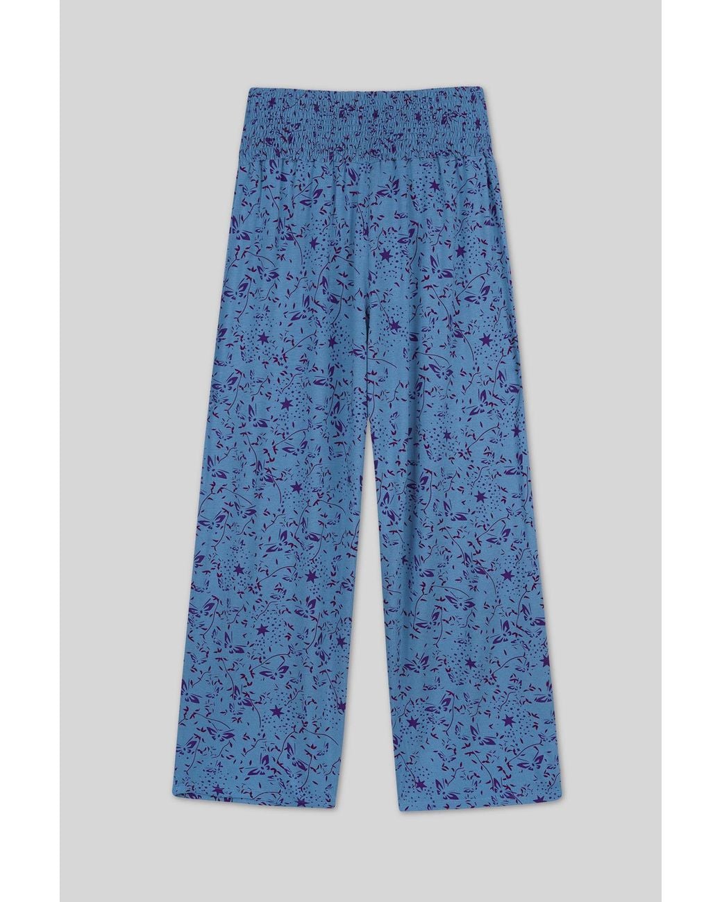 Enorsia Blue Printed Wide Leg Ankle Grazer Trousers