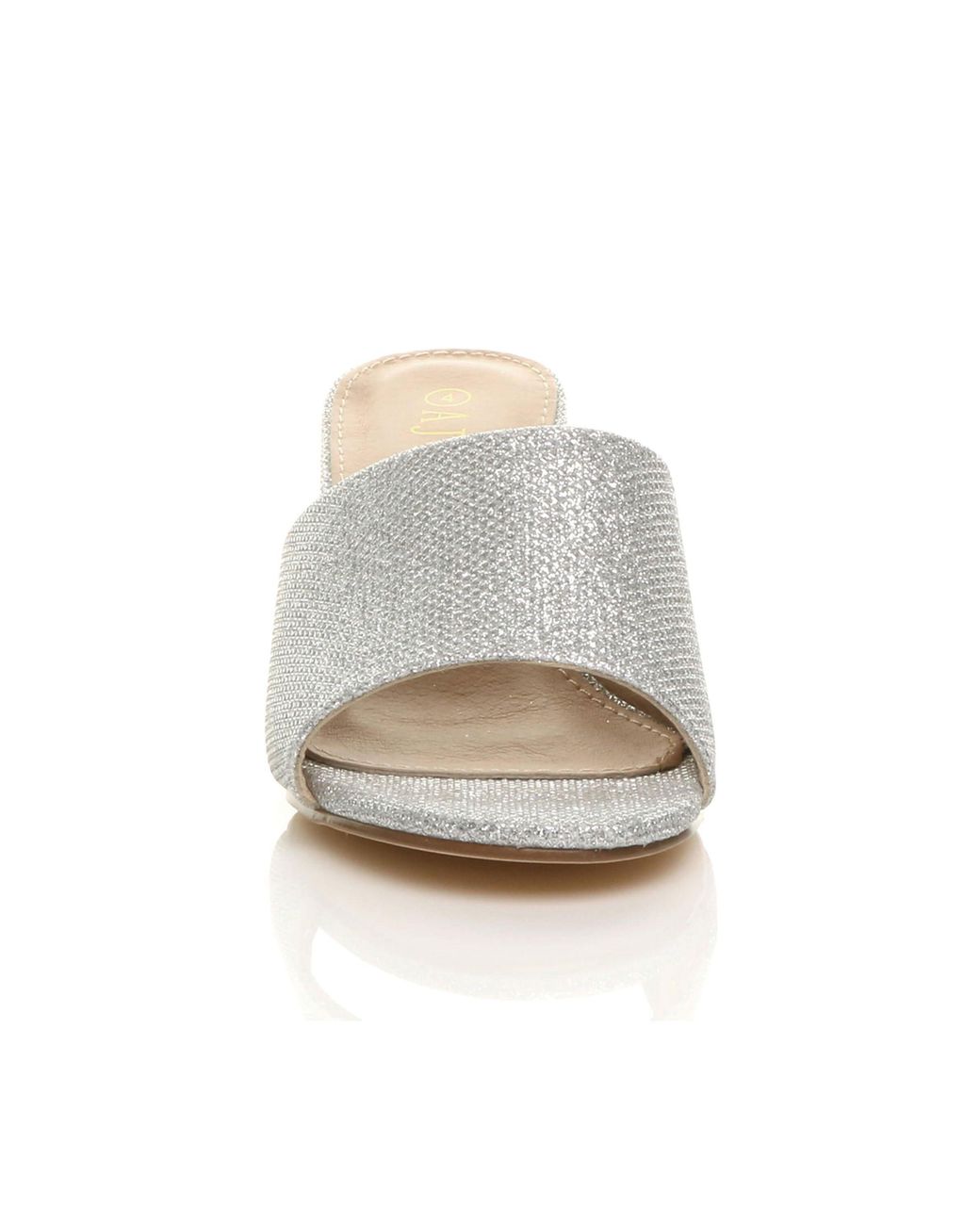 AJVANI White Mid Block Heel Peep Toe Mules Sandals