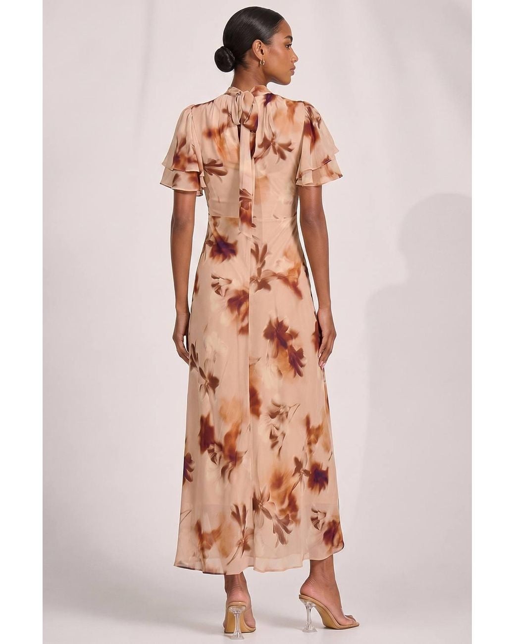 Jolie Moi Natural High Neck Angel Sleeve Chiffon Maxi Dress