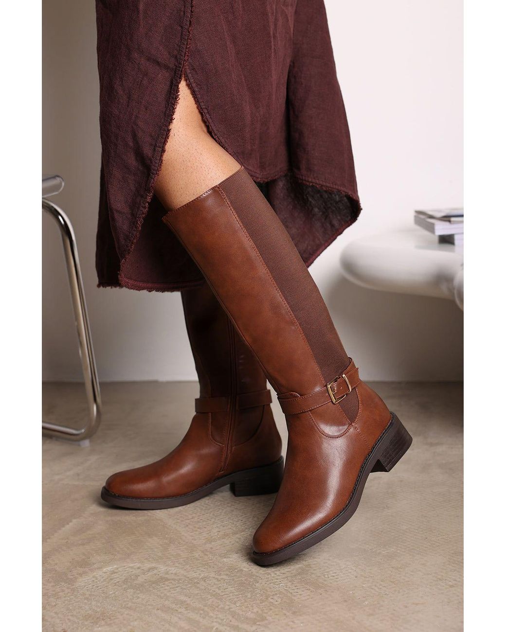 Where's That From Brown 'Oriana' Wide Fit Faux Leather Knee High Riding Boots