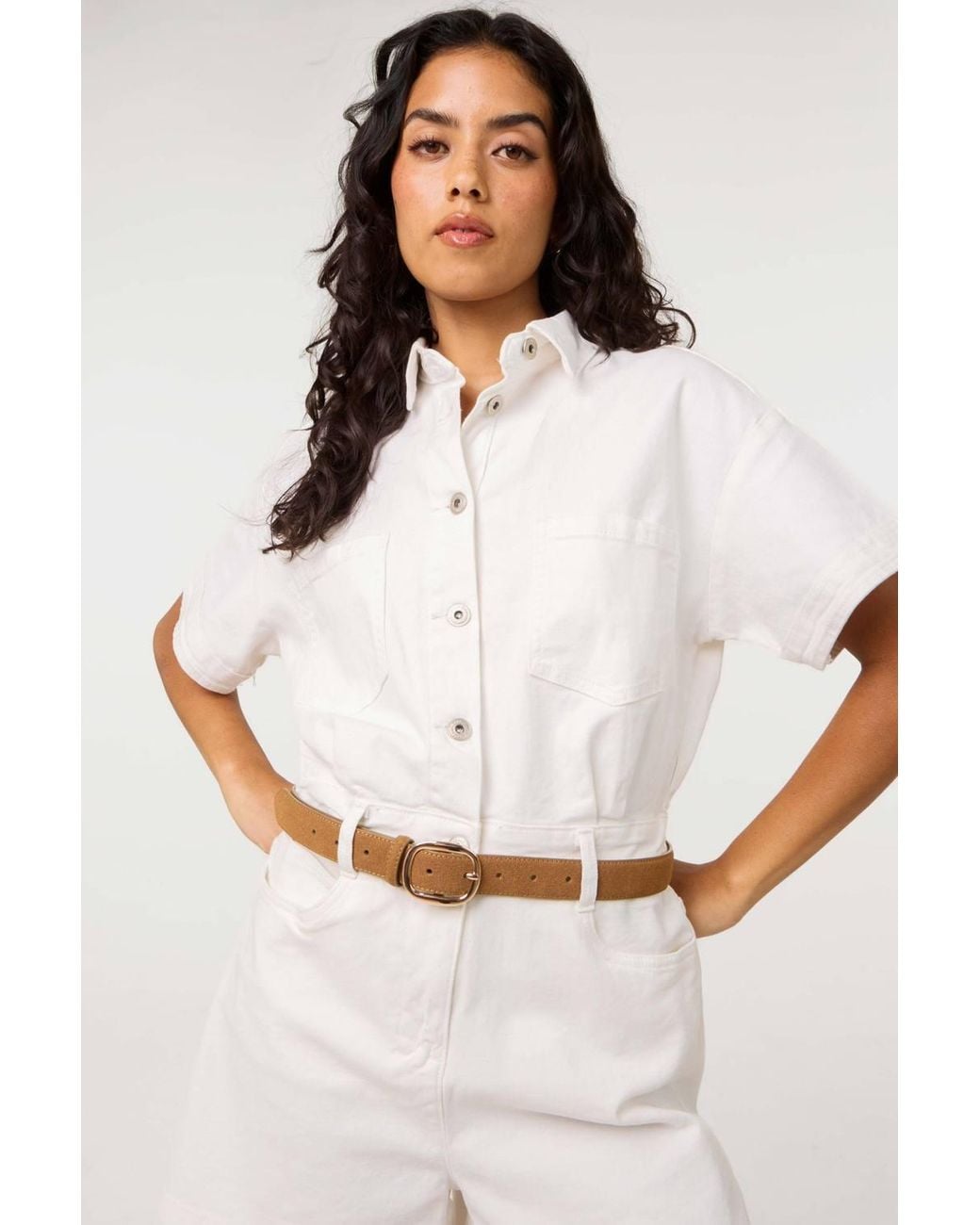Pink Vanilla White Pocket Detail Denim Playsuit