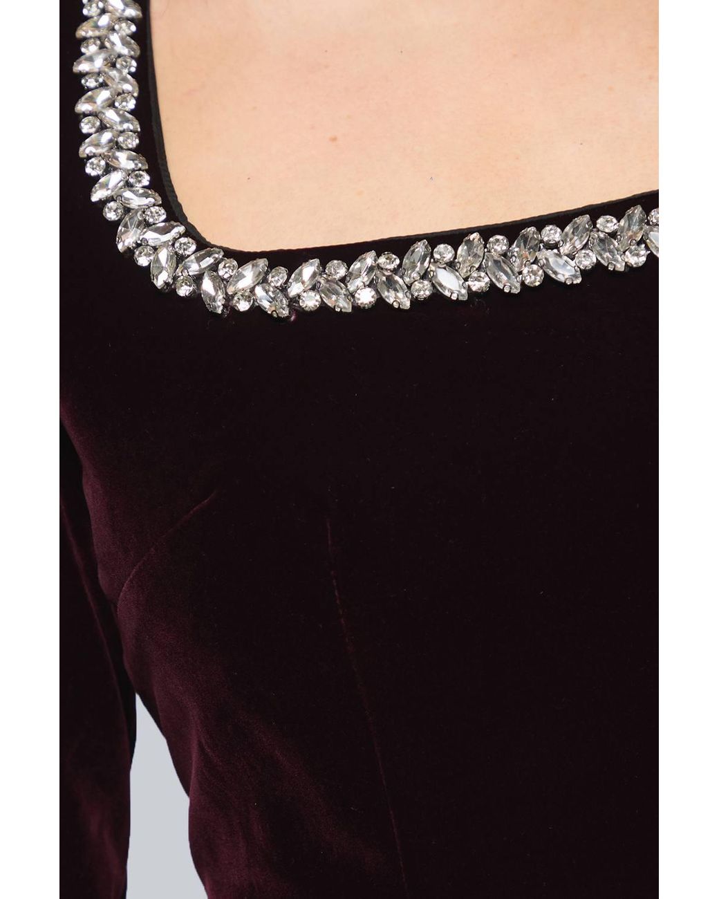 Dorothy Perkins Black Velvet Embellished Neckline Structured Mini Dress