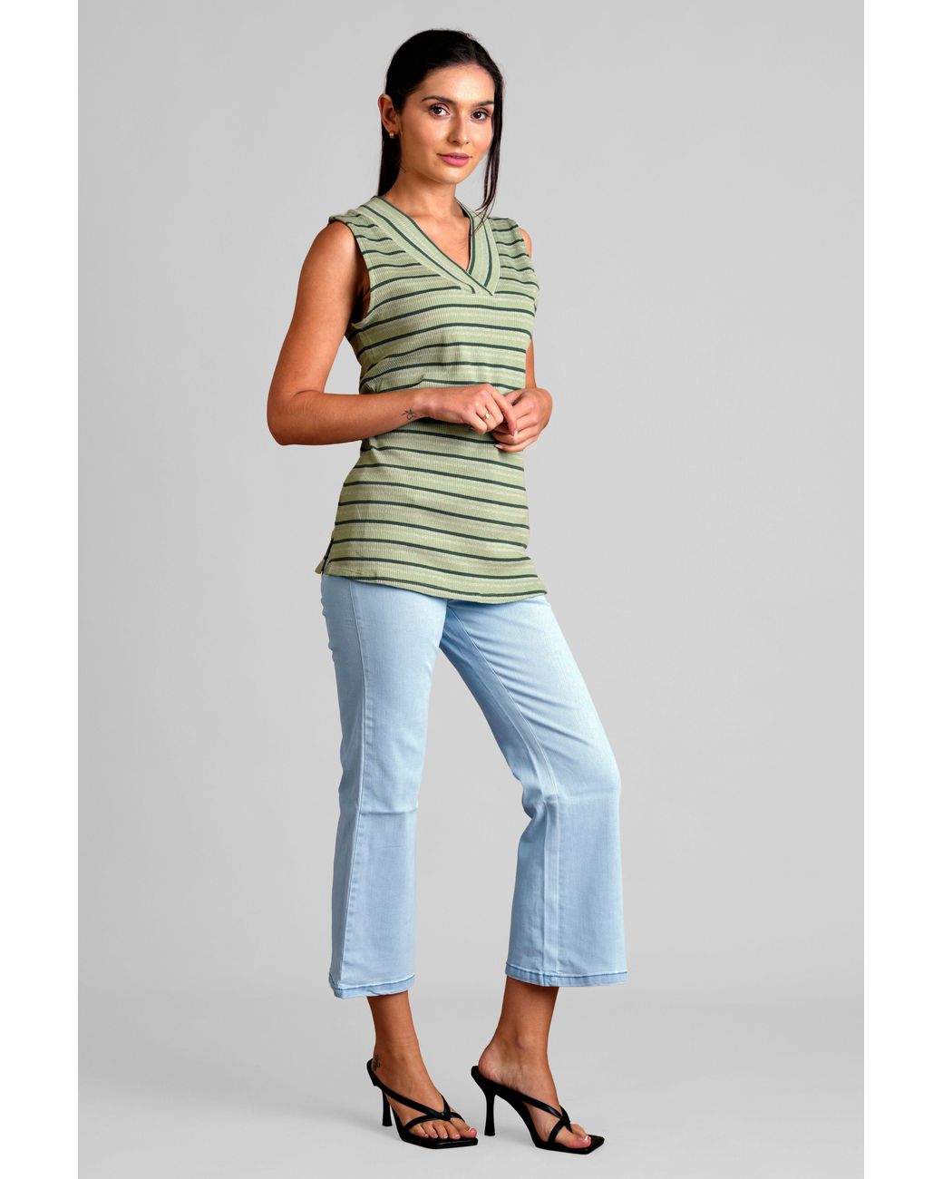 Enorsia Blue Light Cropped Flare Jeans