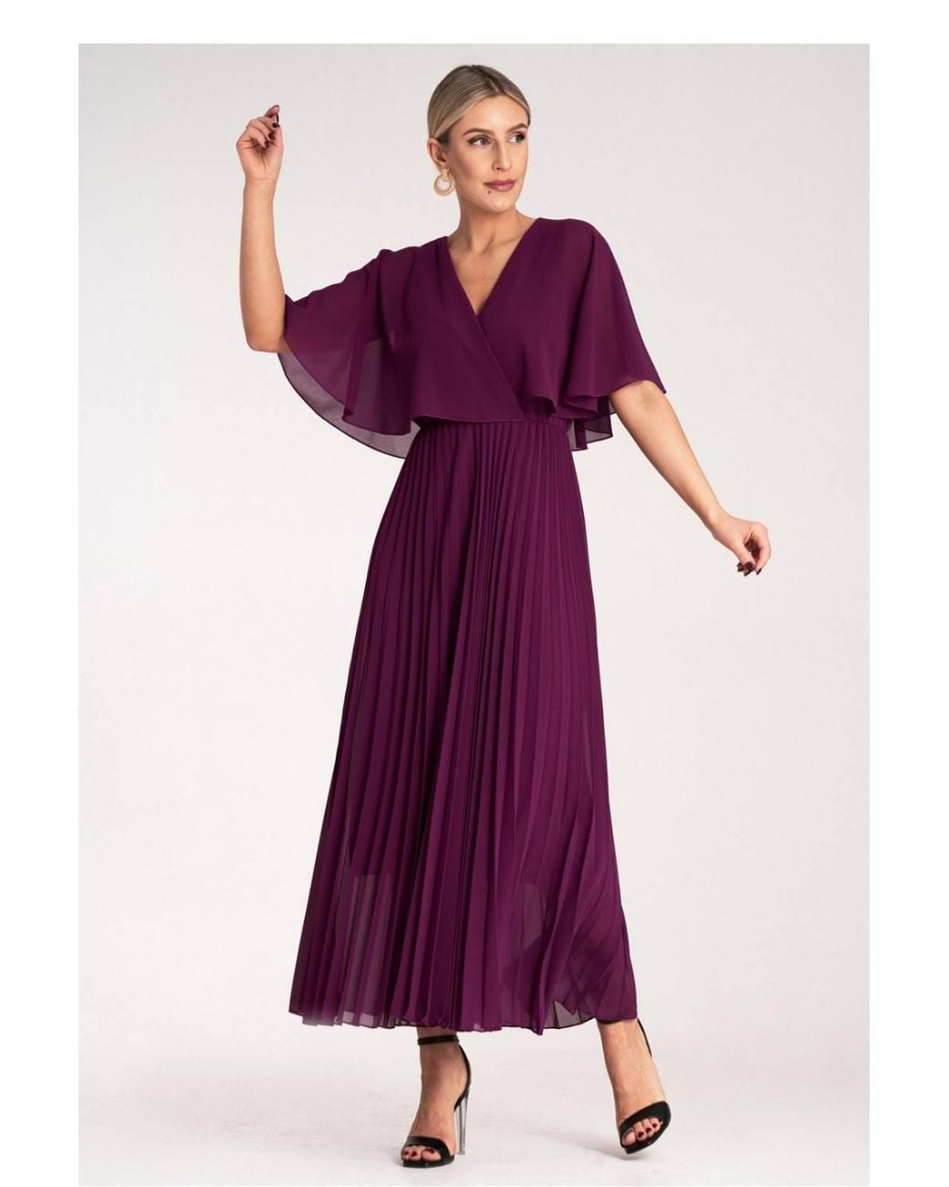 Love Lace Purple Viscose Pleated Short Sleeve Maxi Dress