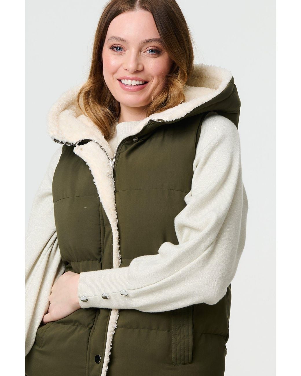 Izabel London Green Reversible Faux Fur Padded Hooded Gilet