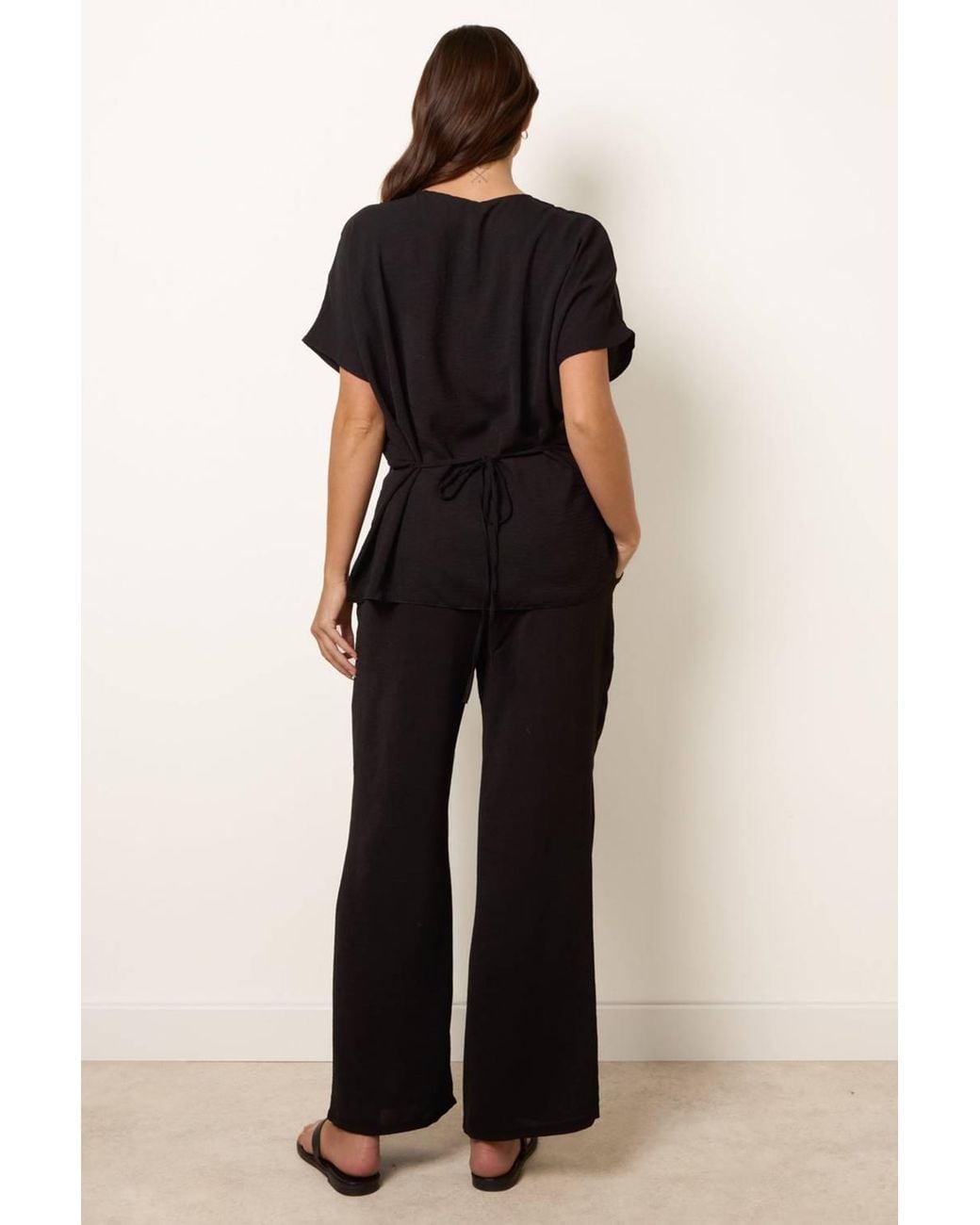 Blue Vanilla Black Elasticated Waist Short Sleeve V-Neck Top