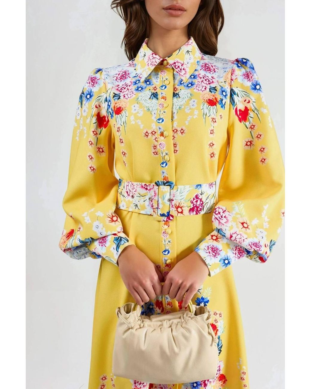 Msn-Collection White Floral Maxi Dress With Button Closure