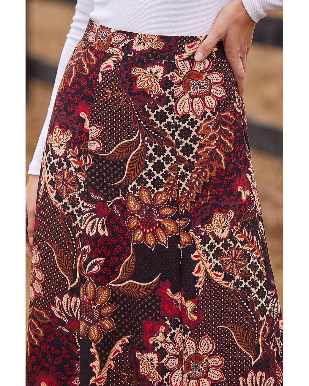 Roman Purple Floral Paisley Print Skirt