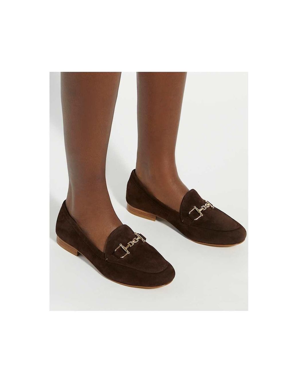 Dune Brown Wide Fit 'Glair' Leather Loafers