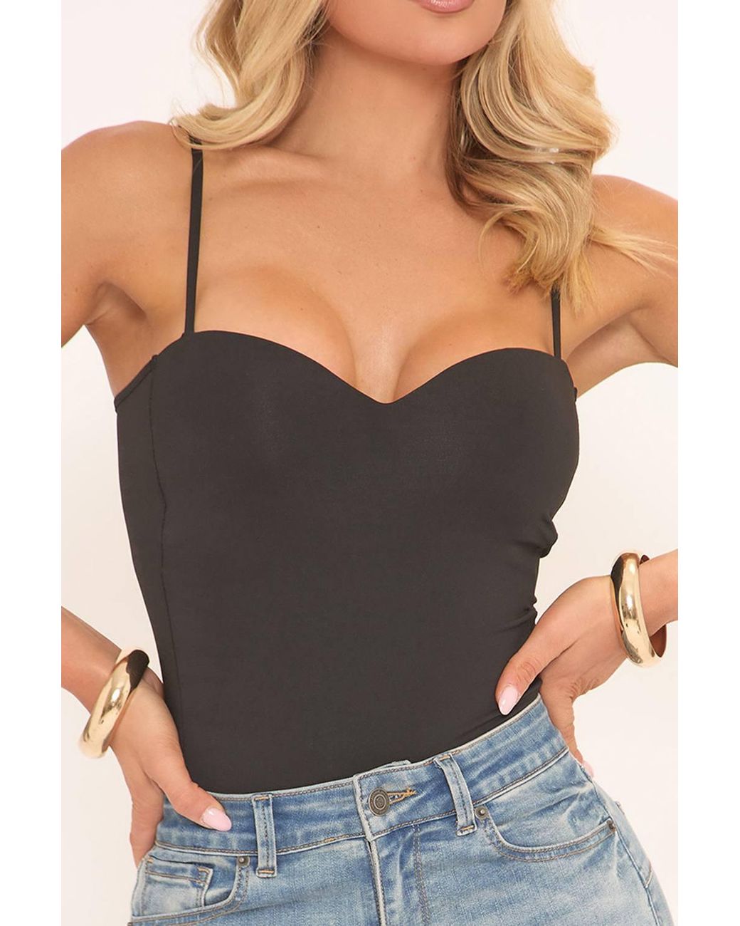 EGO Blue Strappy Sweetheart Neckline Bodysuit
