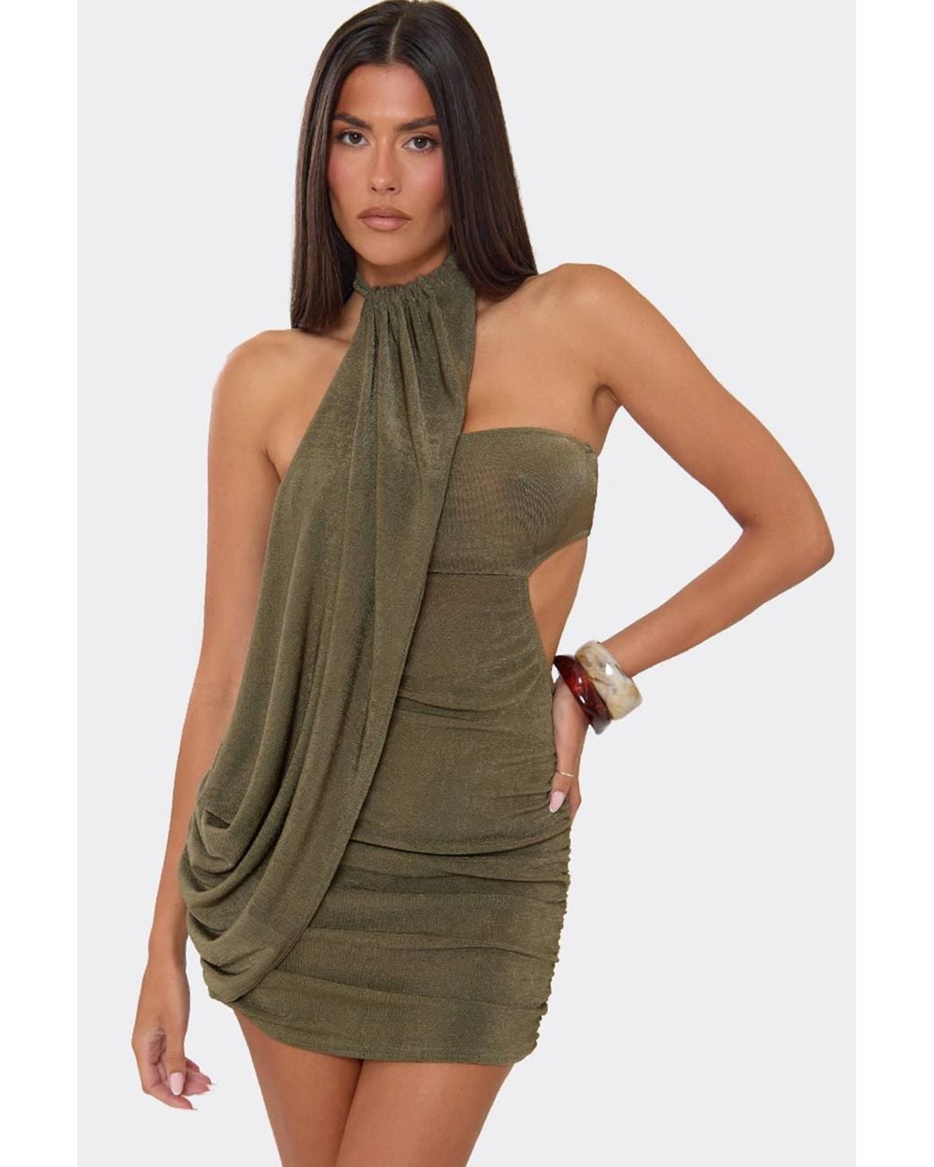 EGO Green Sleeveless Drape Mini Dress