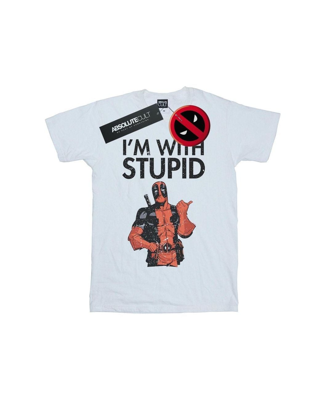Marvel White Deadpool I'M With Stupid Cotton Boyfriend T-Shirt