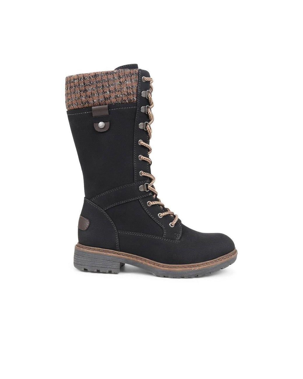 Pavers Black Lace-Up Calf Boots