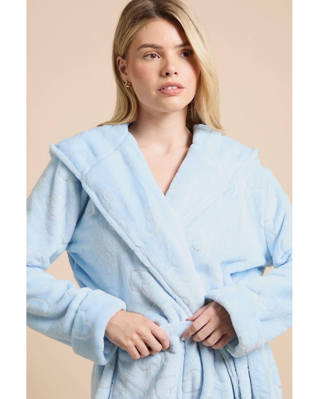 Dorothy Perkins Blue Foil Heart Velour Hooded Short Dressing Gown