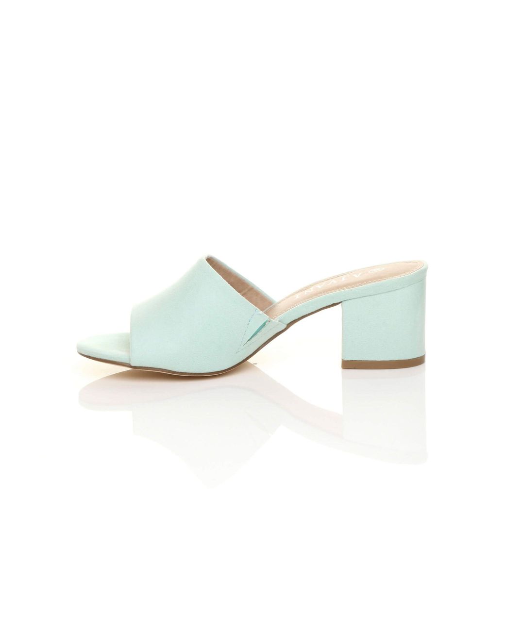 AJVANI Blue Mid Block Heel Peep Toe Mules Sandals