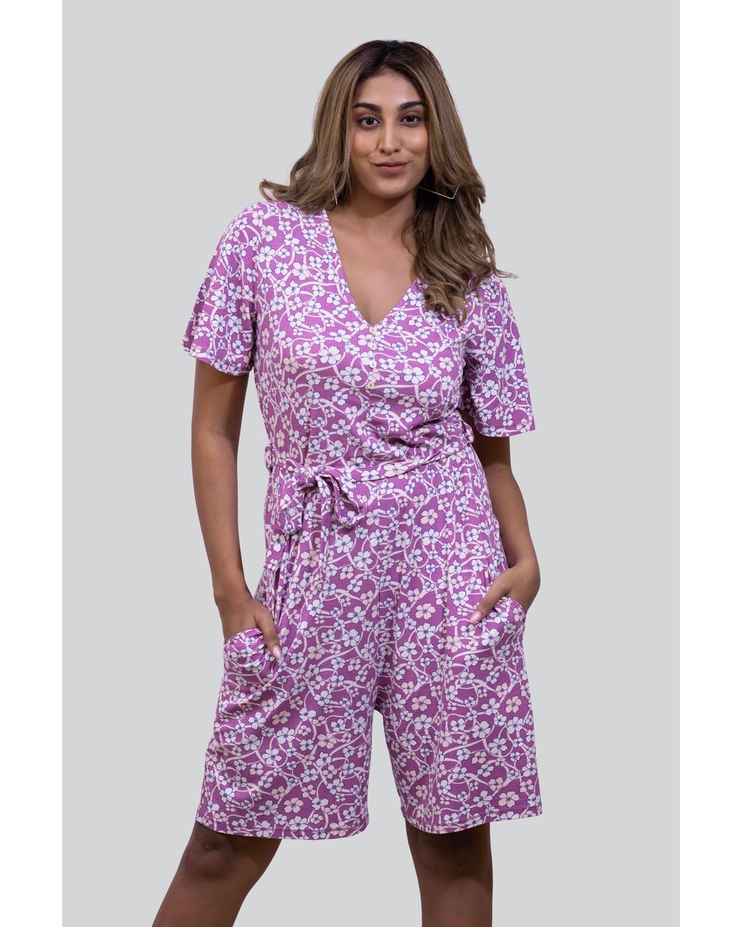 Enorsia Pink Ditsy Floral Jersey Playsuit
