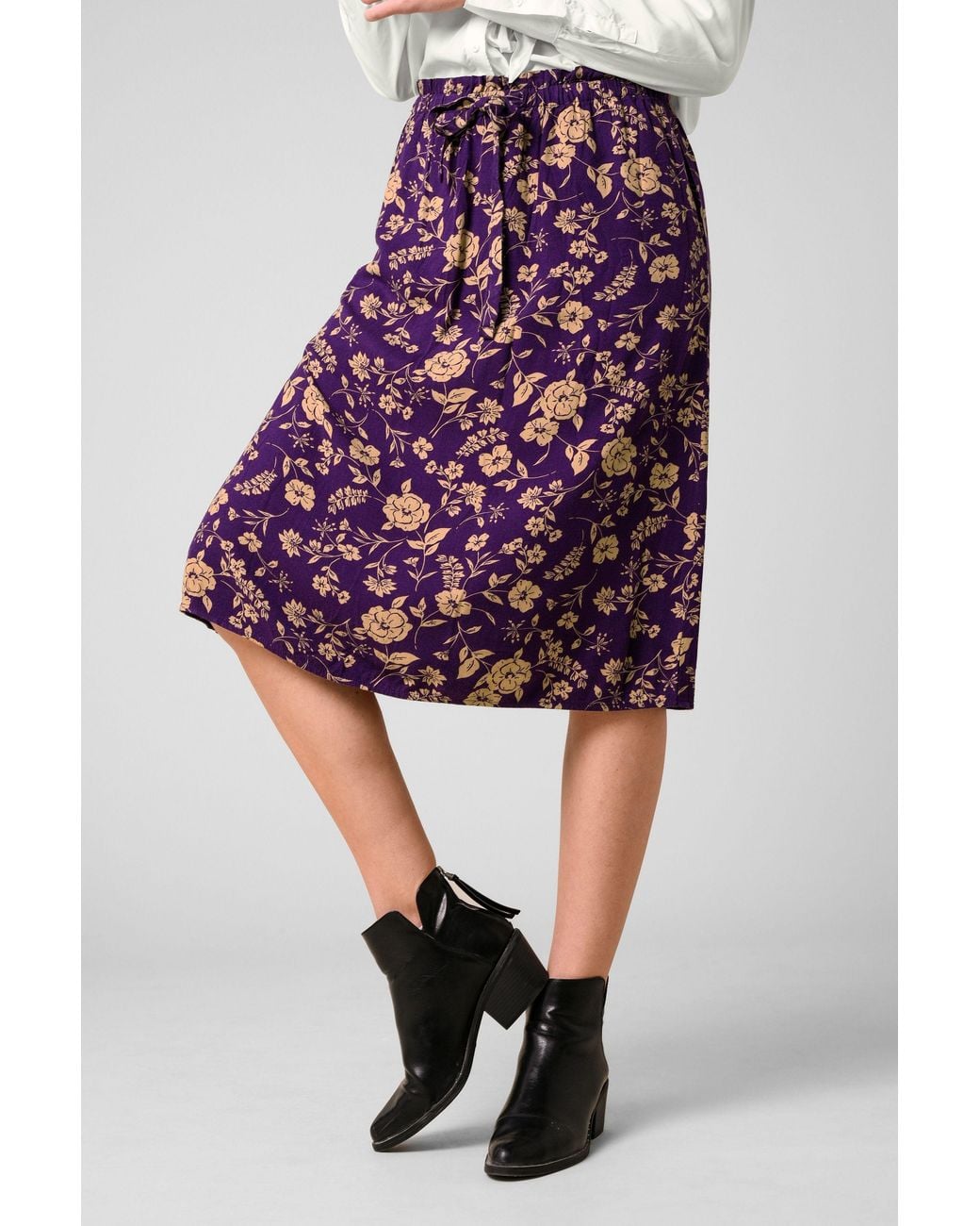 Enorsia Red Summer Flower Linen Midi Skirt