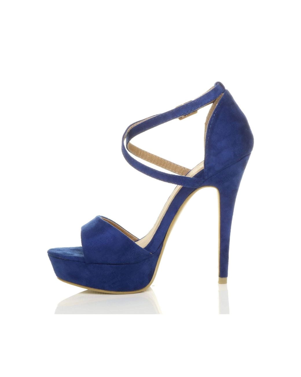 AJVANI Blue High Heel Crossed Straps Platform Sandals