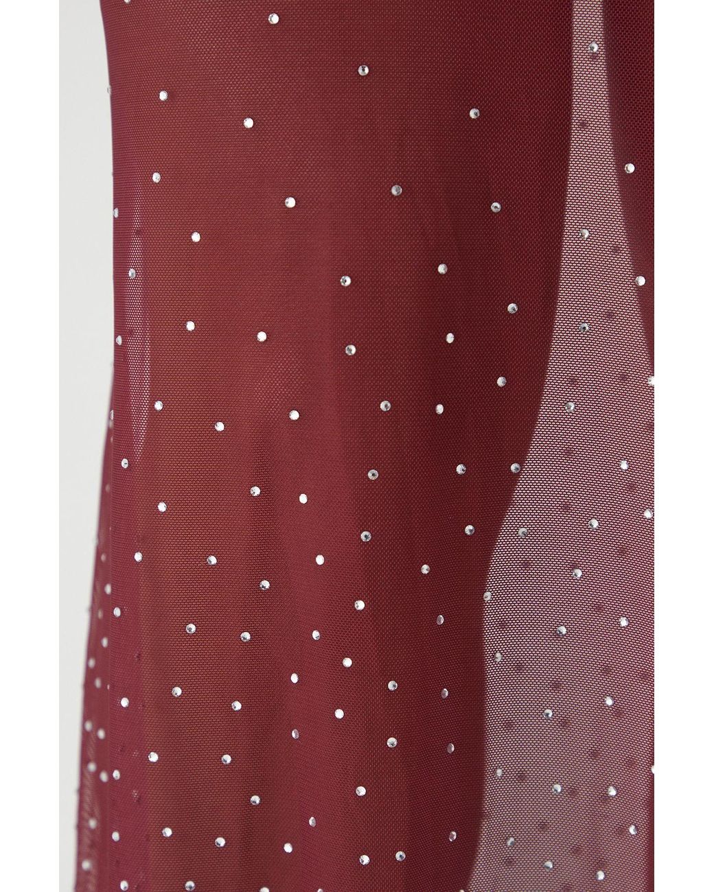 MissPap Red Sheer Ombre Diamante Embellished One Shoulder Maxi Dress