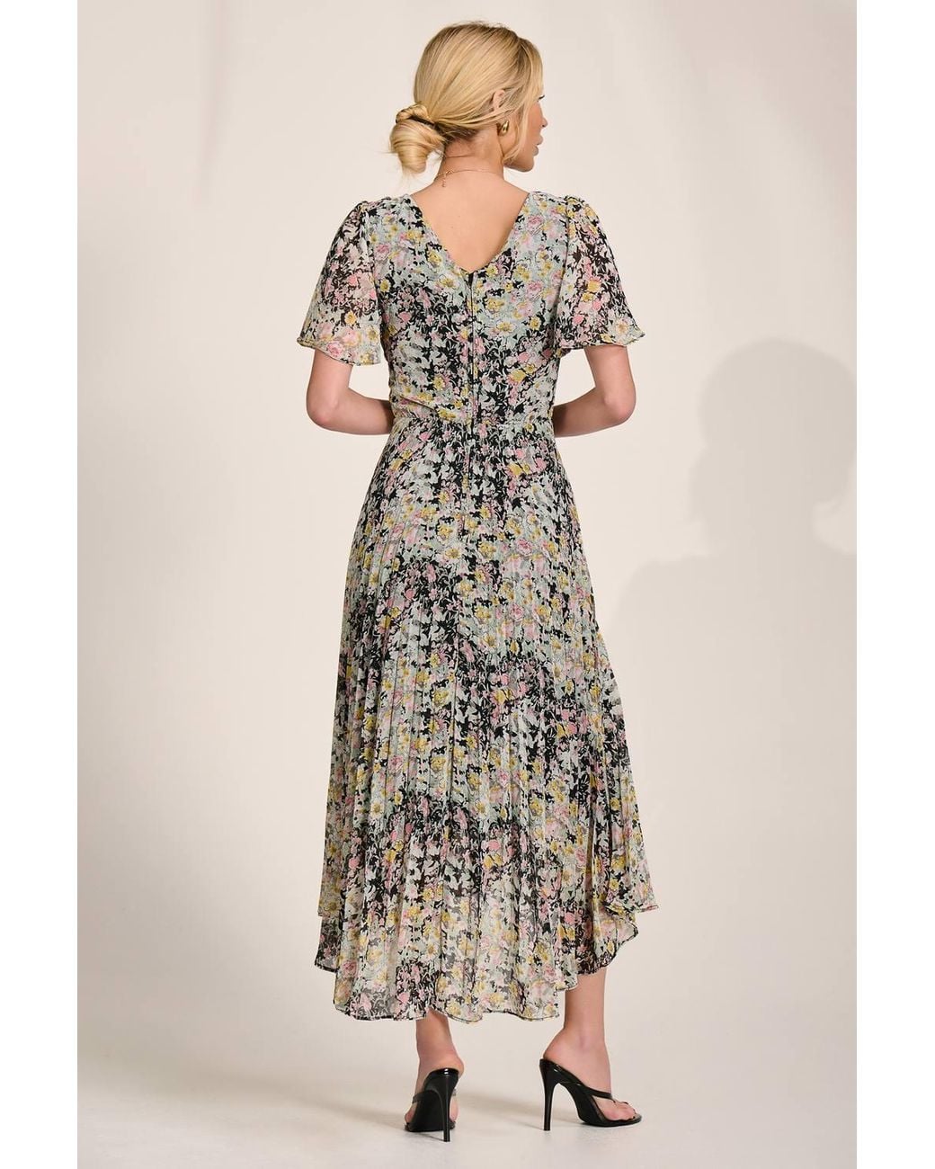 Jolie Moi Natural Floral Chiffon V Neck Midaxi Dress