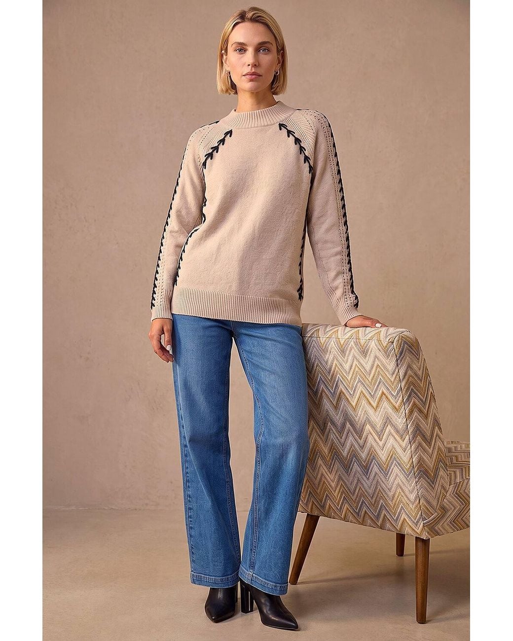 Roman Blue Blanket Stitch Knit Jumper