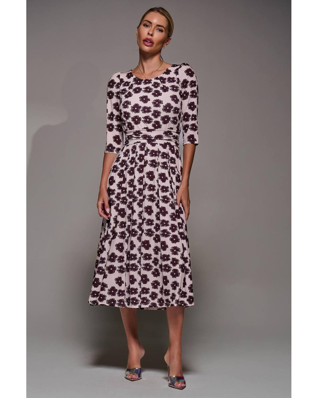 Jolie Moi Multicolor Three Quarter Sleeve Jersey Midi Dress