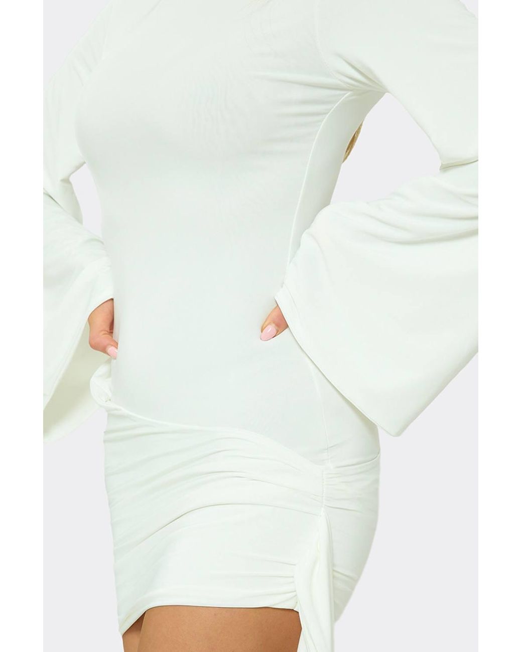 EGO White Long Sleeve Drape Mini Dress