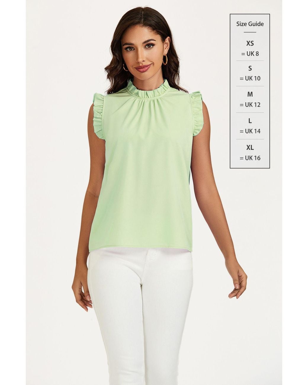 FS Collection Green Frill Trim Sleeve Frill Neck Blouse Top