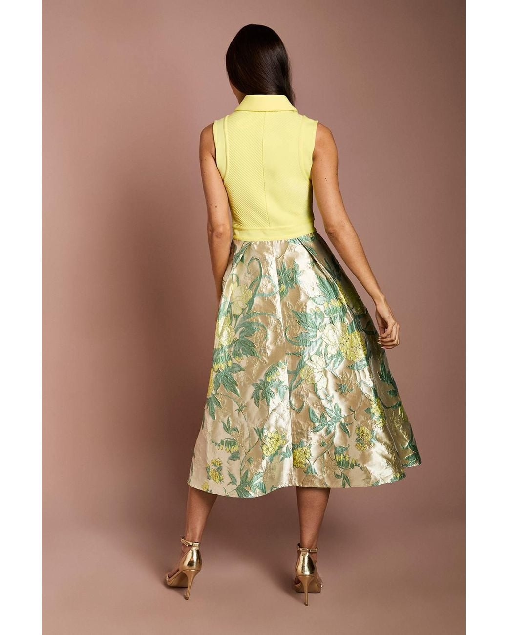 Coast Green Bandage Bodice Jacquard Skirt Midi Shirt Dress