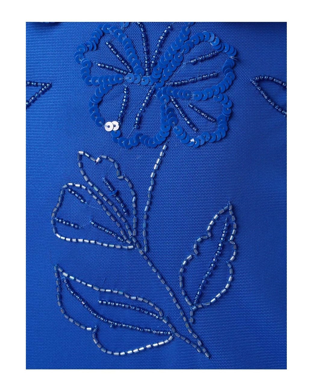 Adrianna Papell Blue Bead Blouson Long Dress