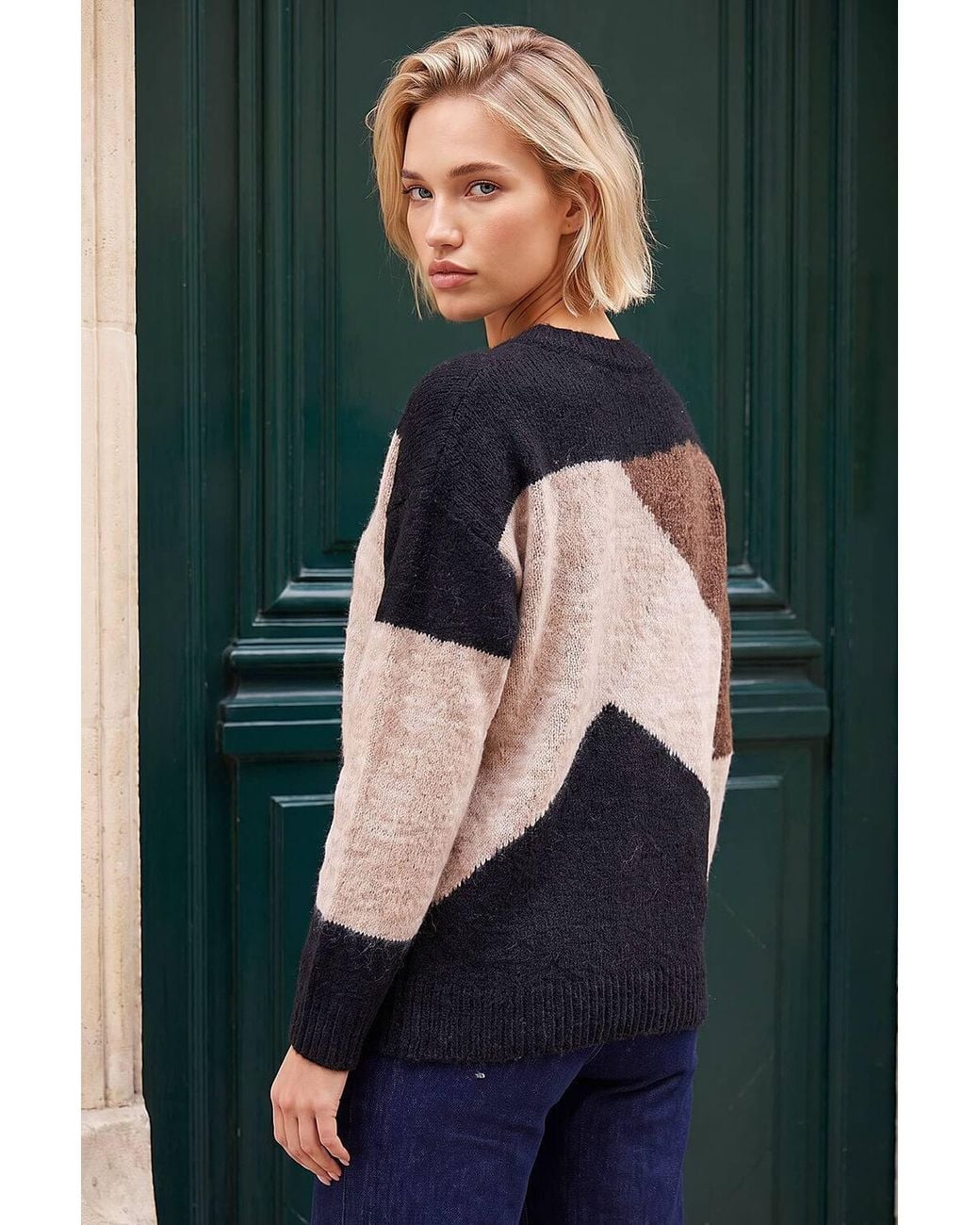 Roman Black Colour Block Knit Jumper