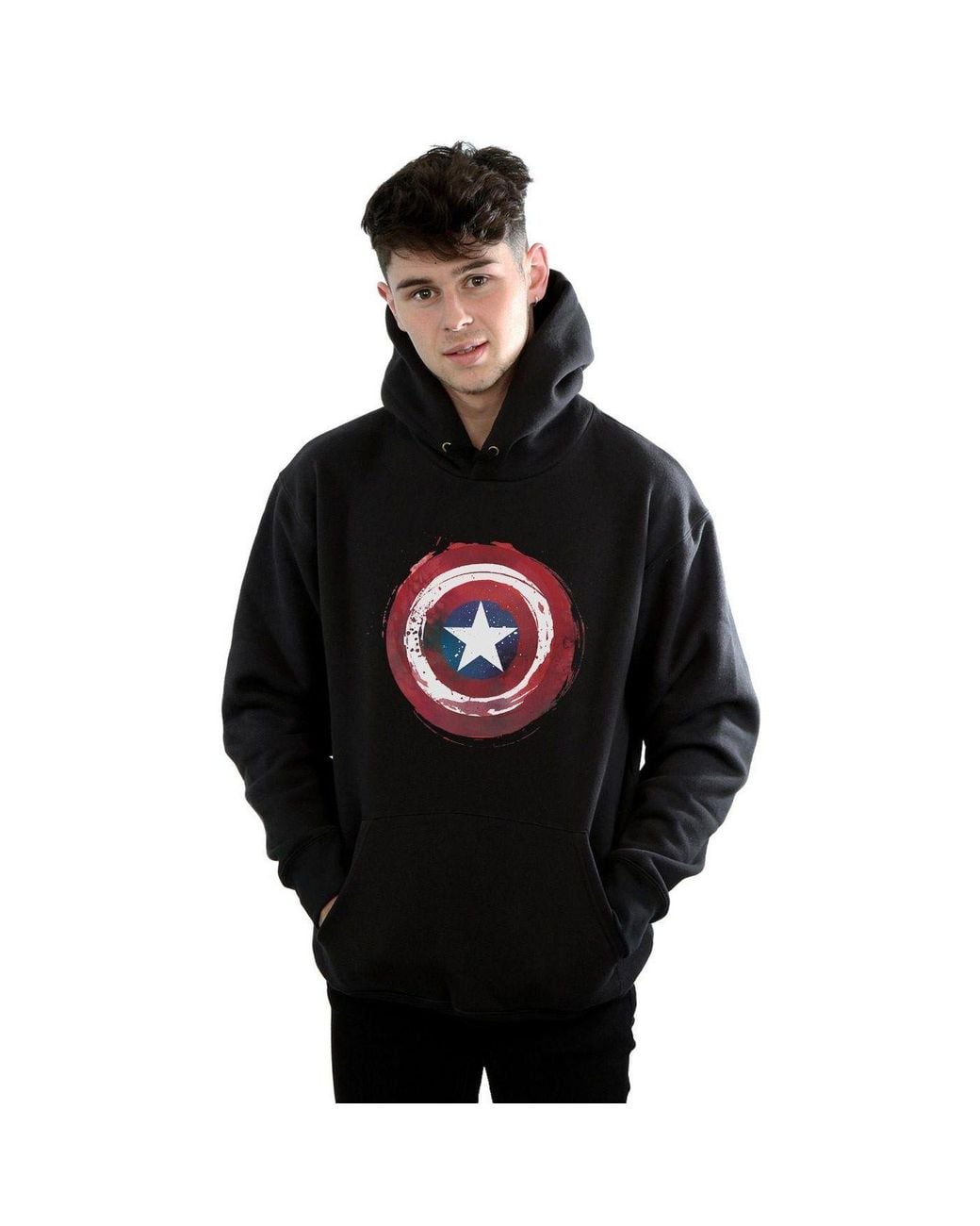 Marvel Black Captain America Splatter Shield Hoodie for men