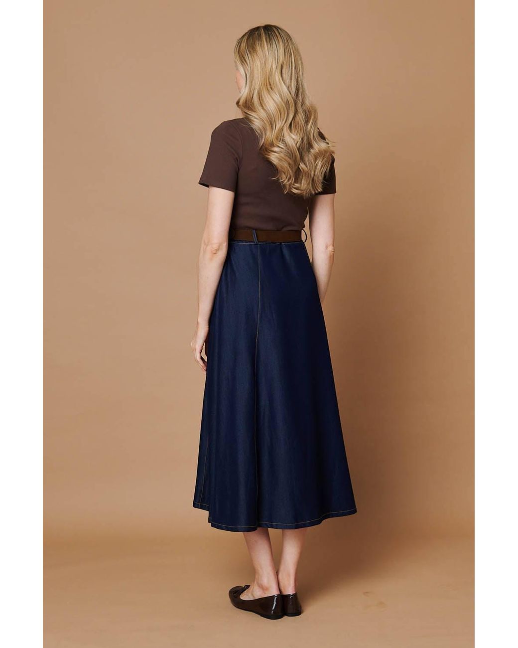 Izabel London Blue Removable Belt Denim Skirt Midi Dress
