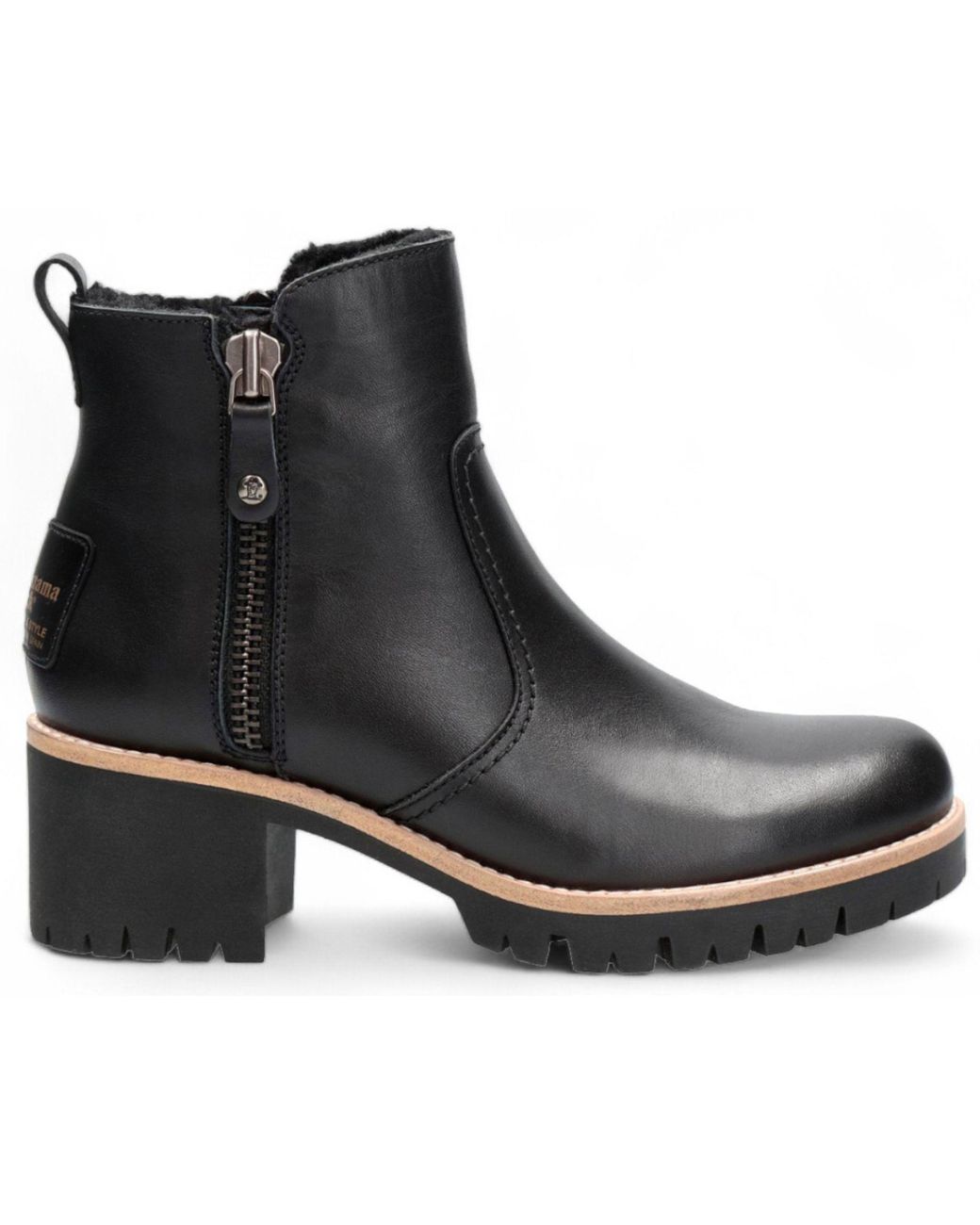 TruClothing Black Side Zipped Faux Fur Lining Block Heel Leather Ankle Boots