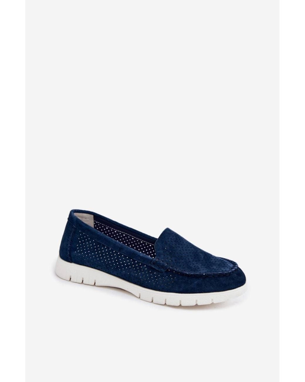 Love Lace Blue Vinceza Suede Perforated Moccasins With Cushioned Insole