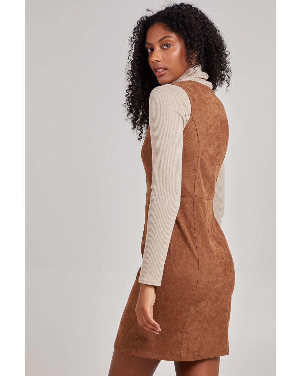Pink Vanilla Brown Zip Through Cord Dress