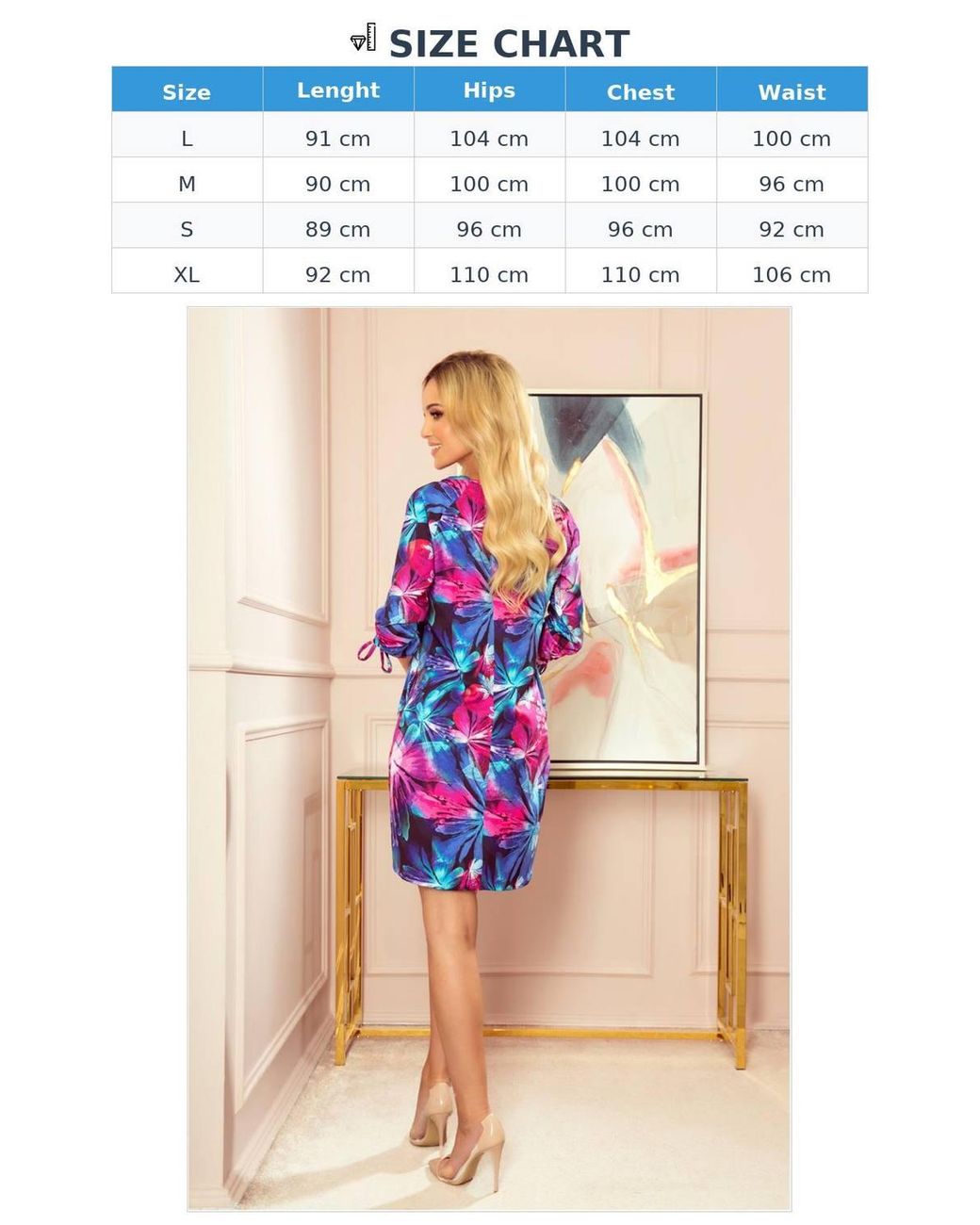 KDMD Blue Floral Oversize Tie Sleeve Dress