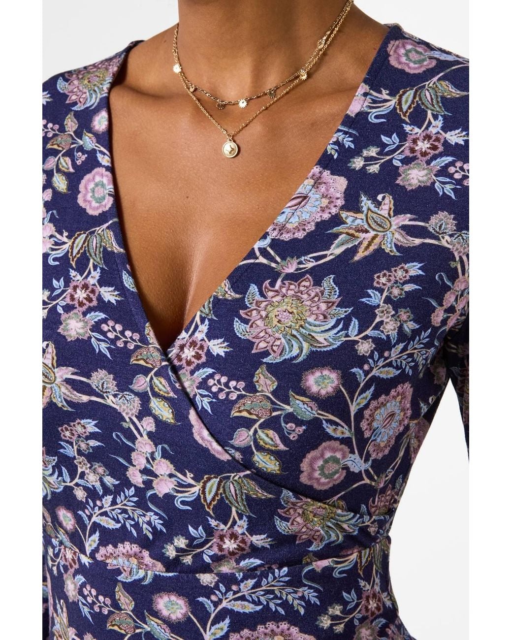 Joe Browns Blue Floral Jersey Wrap Top With Flute Sleeve