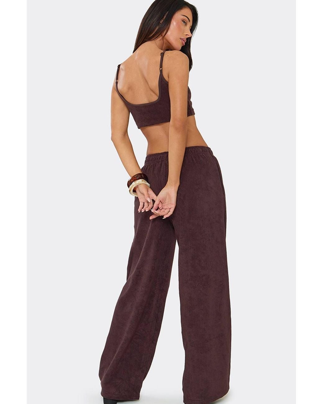 EGO Red Wide Leg Button Low Rise Joggers