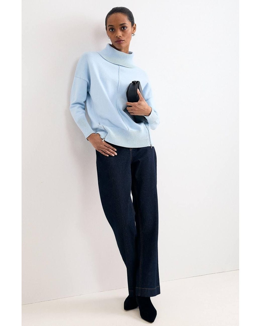 Phase Eight Blue Steph Roll Neck Side-Zip Knitted Jumper
