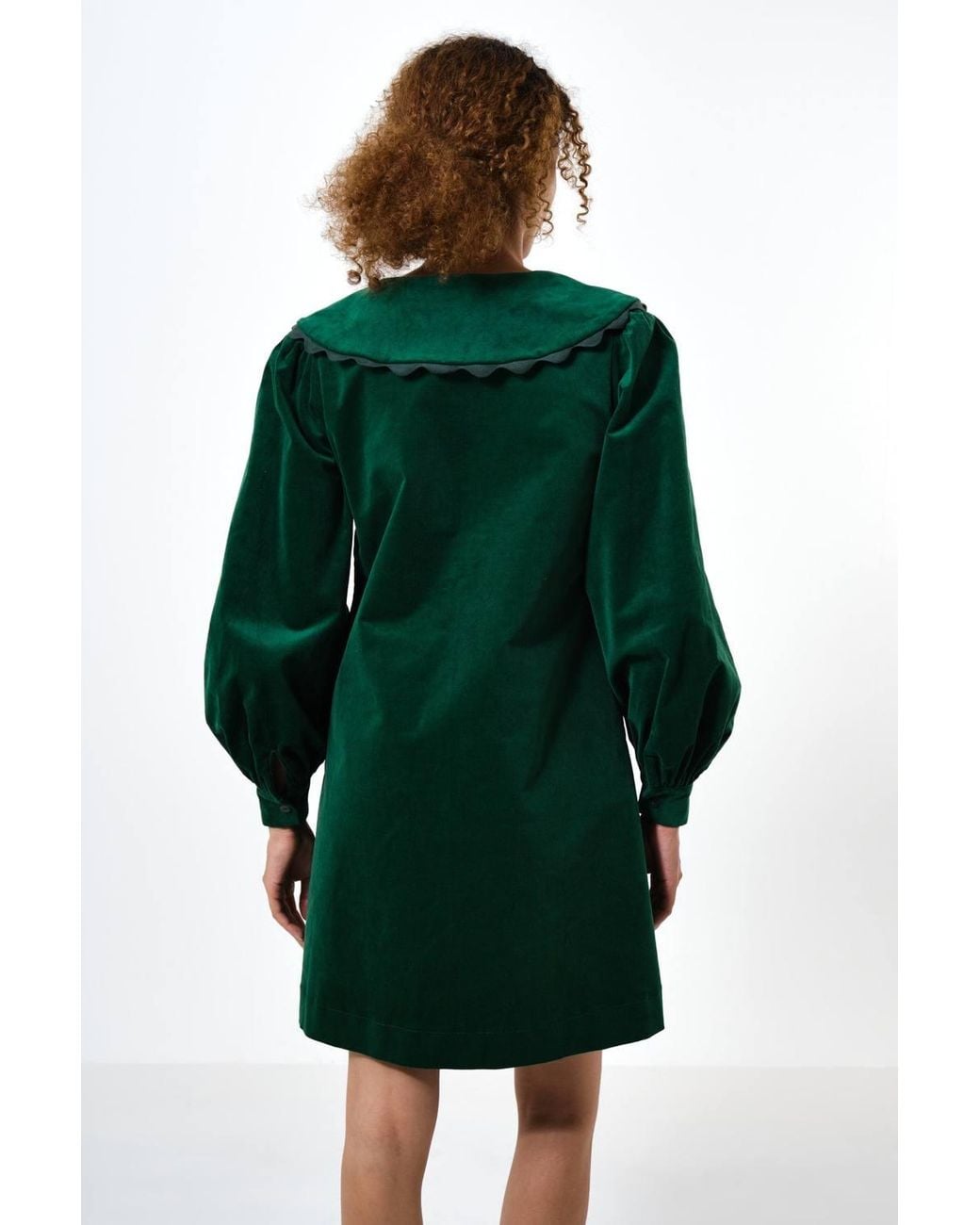 Louche Green Bonny Baby Cord Long Sleeve Mini Dress