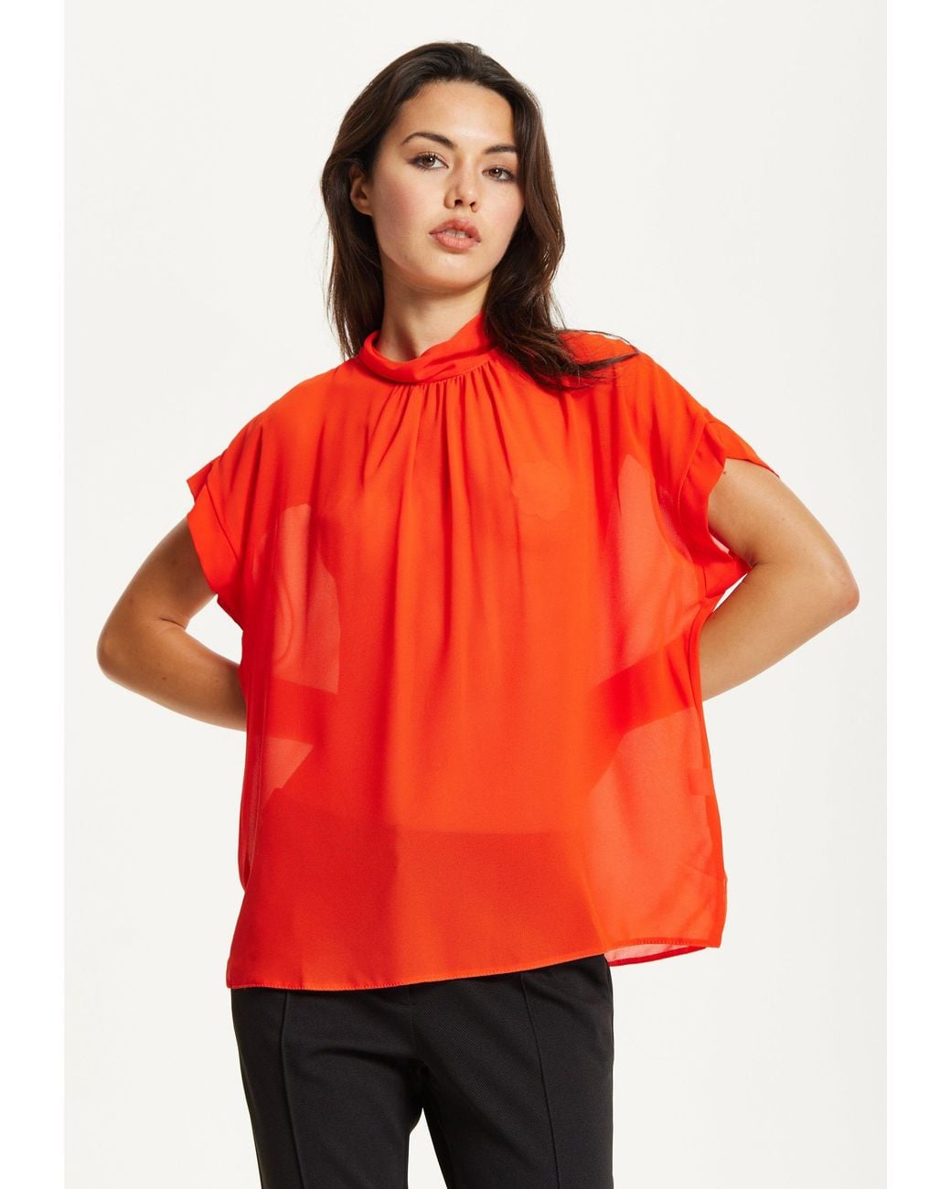 Liquorish Red High Neck Tie Back Top